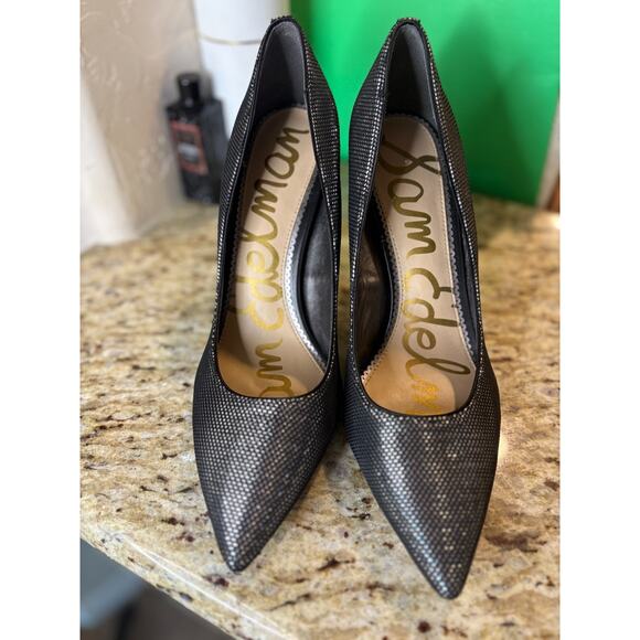 Sam Edelman Hazel 9 Pointed Toe Slip on Metallic Pumps Black - Picture 2 of 6